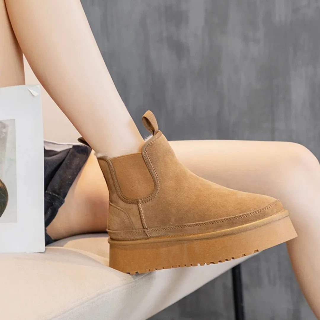 Lina Dames Enkellaarsjes – Suède Look Enkelboots met Warme Voering