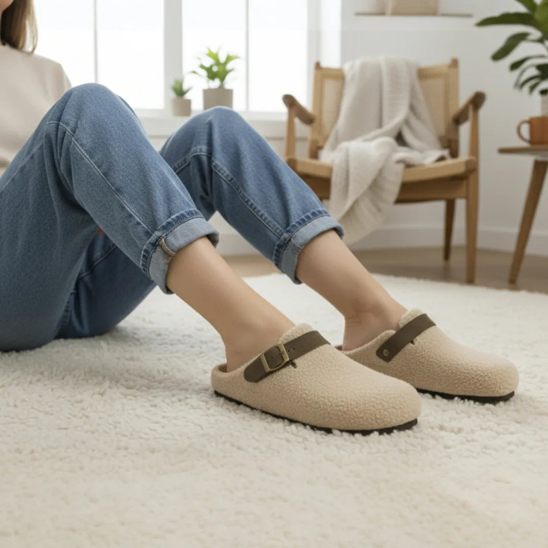 Thea Dames Pantoffels – Bontslippers met Kurkzool en Verstelbare Band