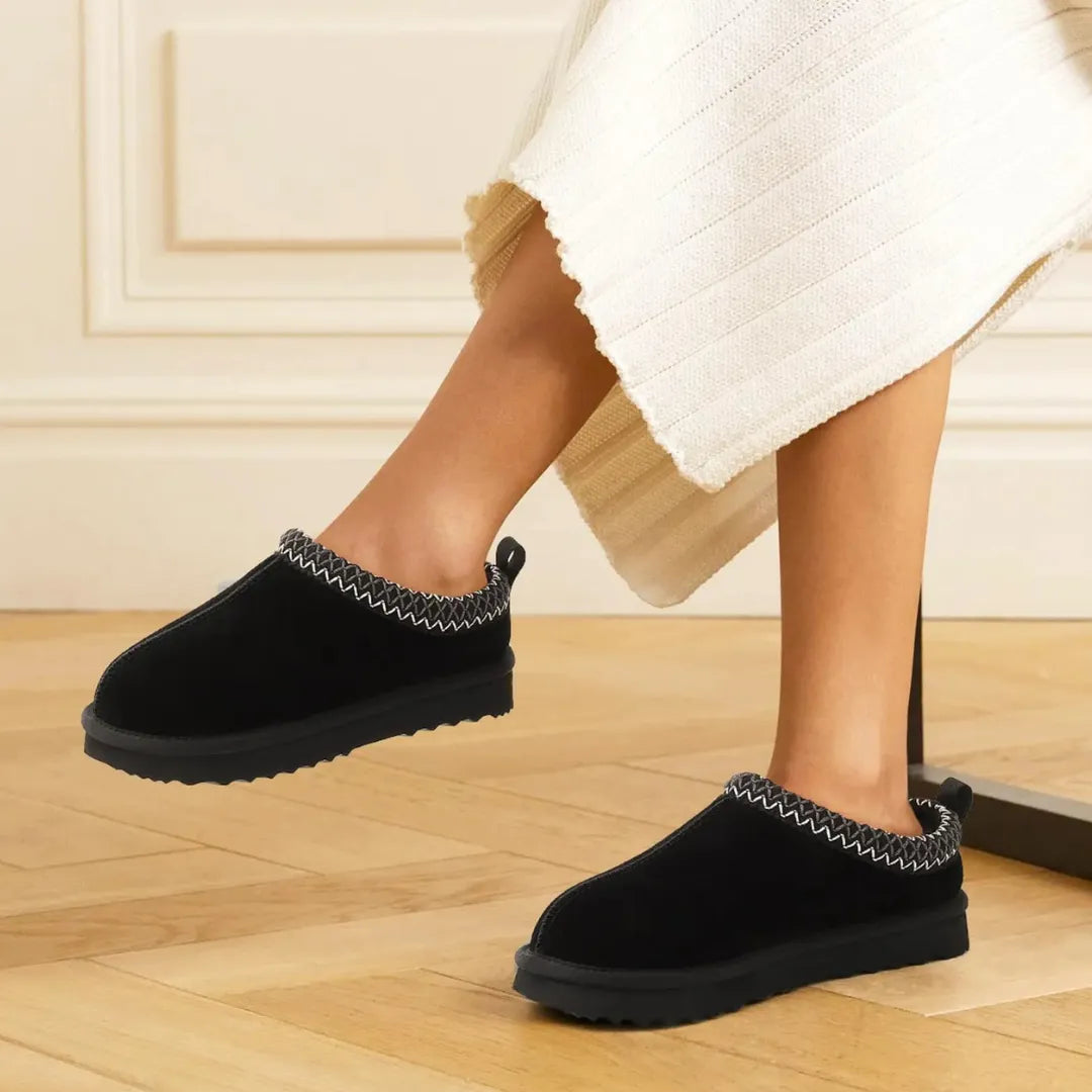 Leren Pantoffels Dames – Luxe Suède Sloffen met Warme Pluche Voering