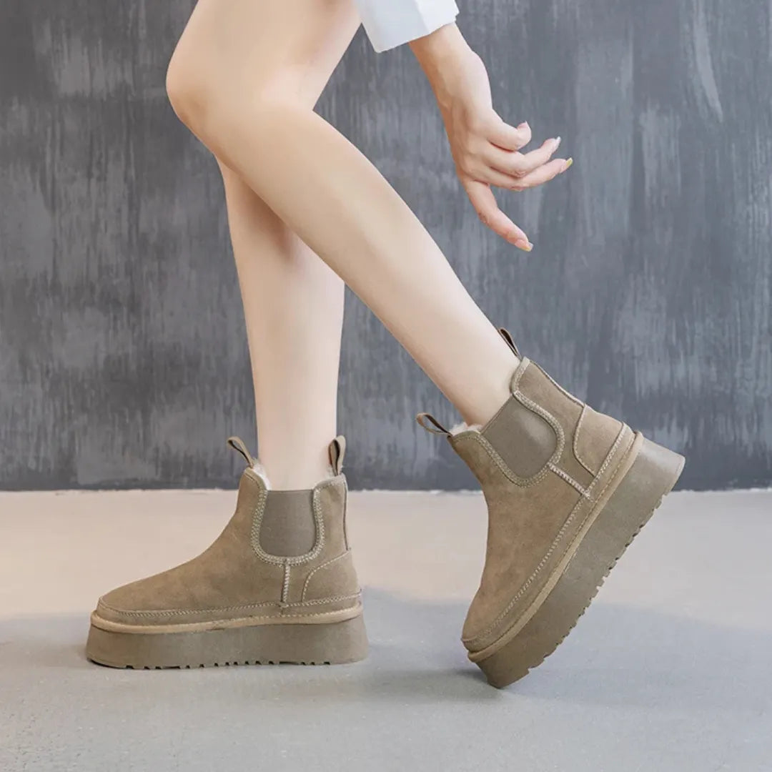 Lina Dames Enkellaarsjes – Suède Look Enkelboots met Warme Voering