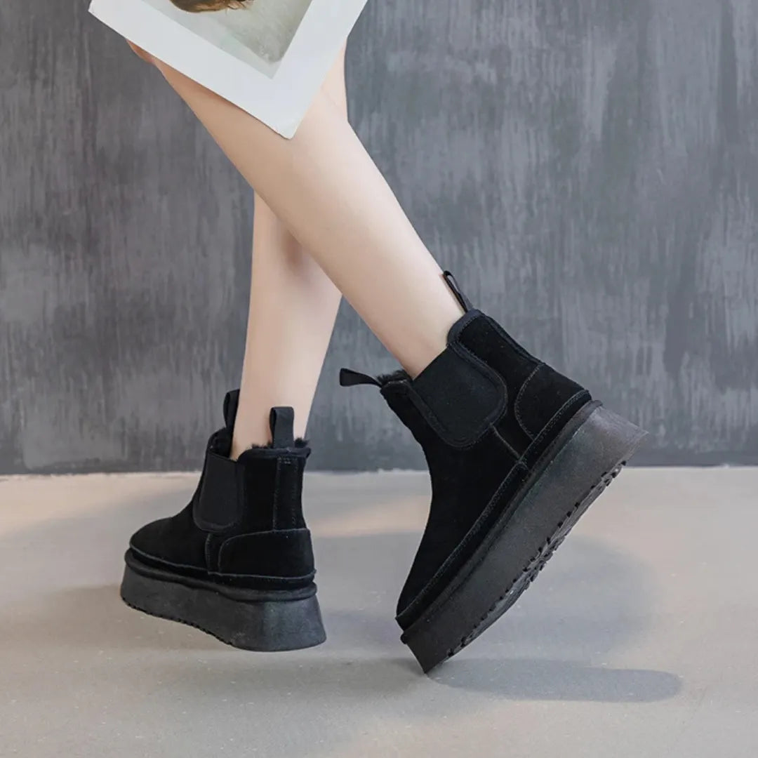 Lina Dames Enkellaarsjes – Suède Look Enkelboots met Warme Voering