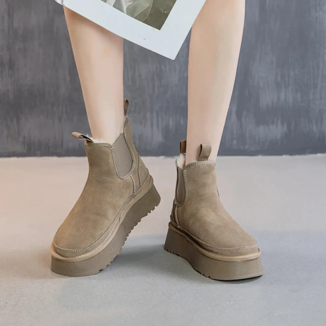 Lina Dames Enkellaarsjes – Suède Look Enkelboots met Warme Voering