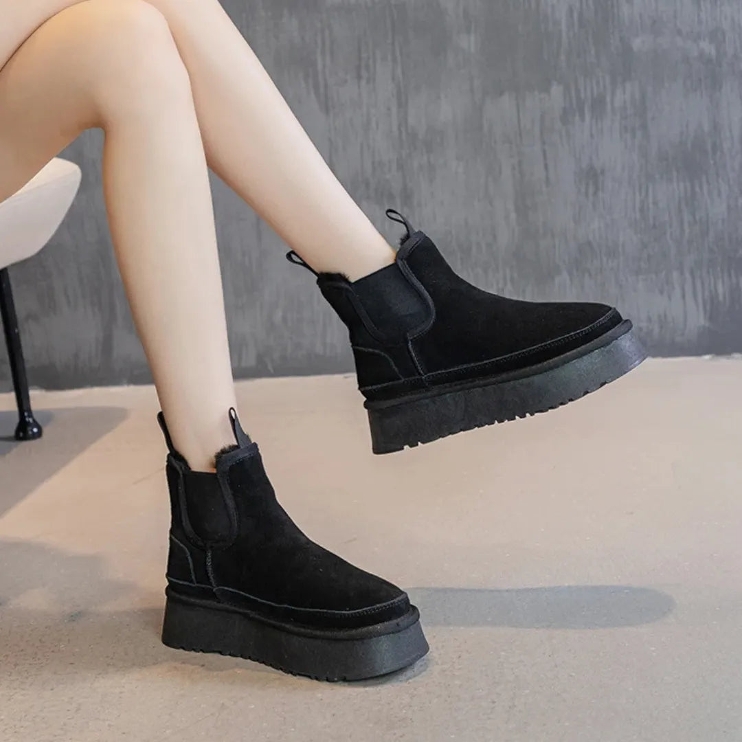 Lina Dames Enkellaarsjes – Suède Look Enkelboots met Warme Voering