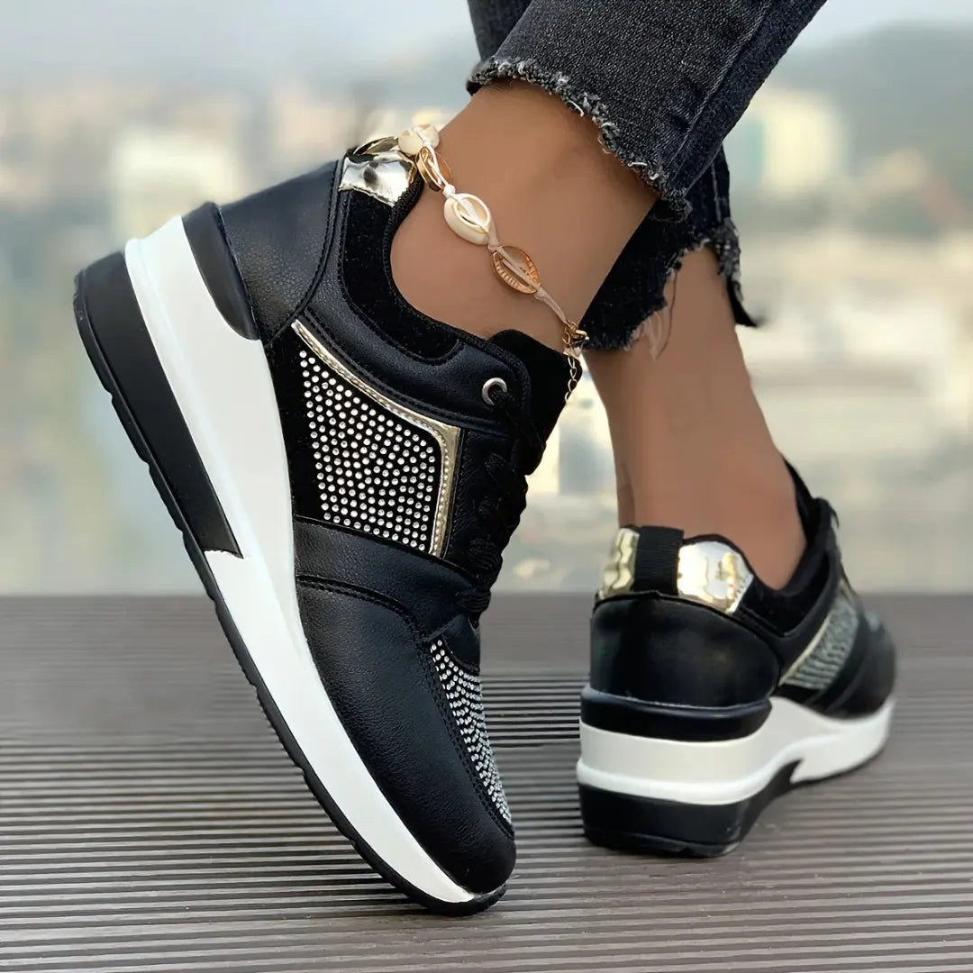 Oliva Dames Sneakers met Sleehak & Glitters - Schoenen met Hoge Zool
