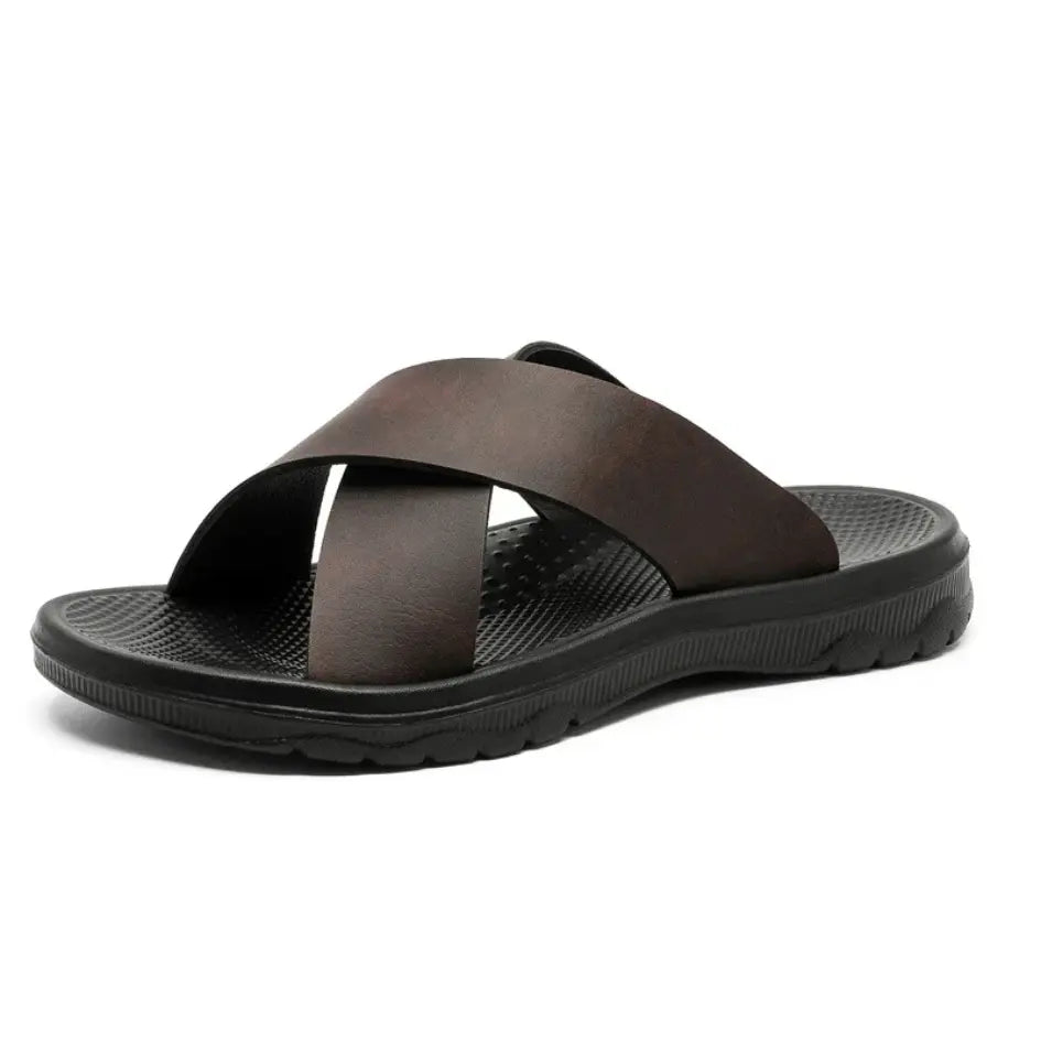 Dave Vegan Leren Slippers met Kruisband & Voorgevormd Voetbed