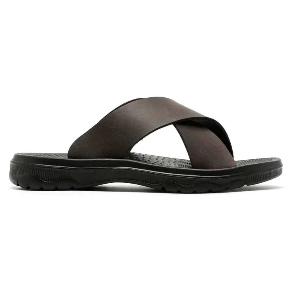 Dave Vegan Leren Slippers met Kruisband & Voorgevormd Voetbed