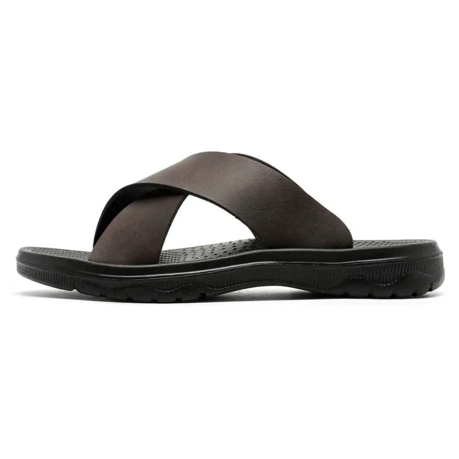 Dave Vegan Leren Slippers met Kruisband & Voorgevormd Voetbed