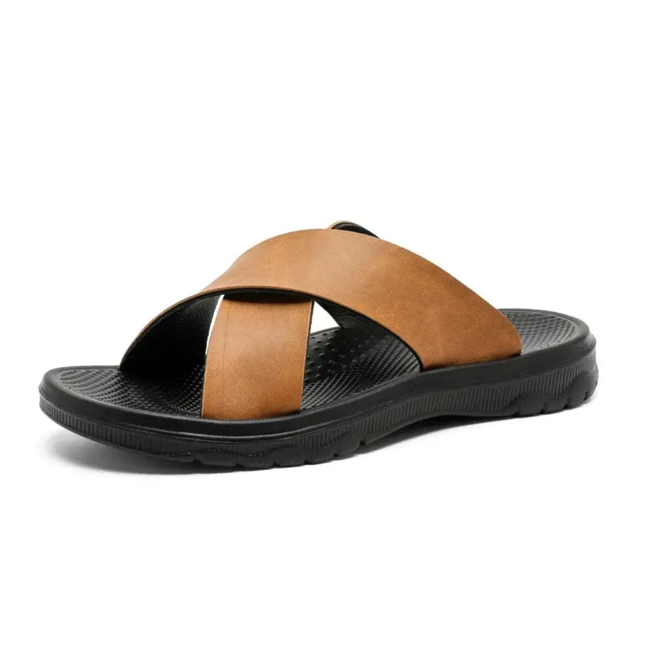 Dave Vegan Leren Slippers met Kruisband & Voorgevormd Voetbed