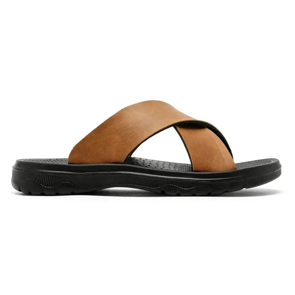 Dave Vegan Leren Slippers met Kruisband & Voorgevormd Voetbed