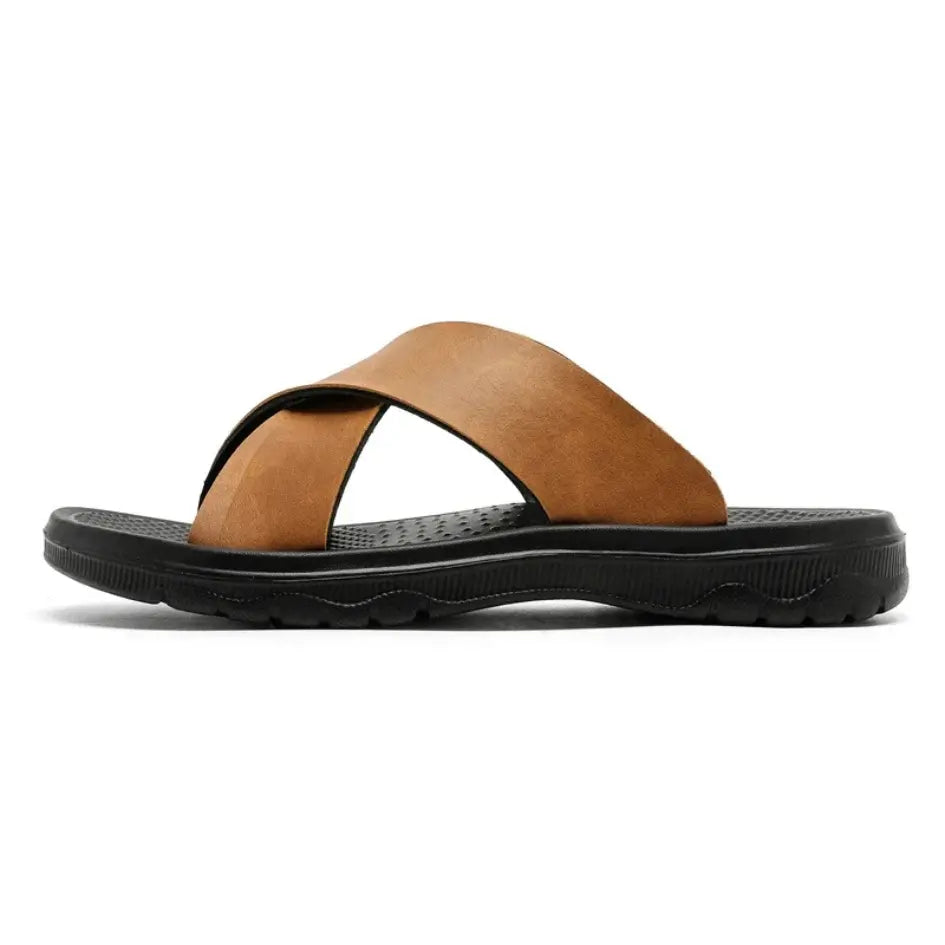Dave Vegan Leren Slippers met Kruisband & Voorgevormd Voetbed