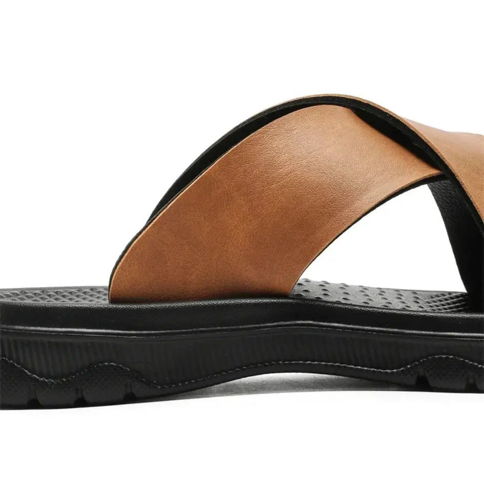 Dave Vegan Leren Slippers met Kruisband & Voorgevormd Voetbed