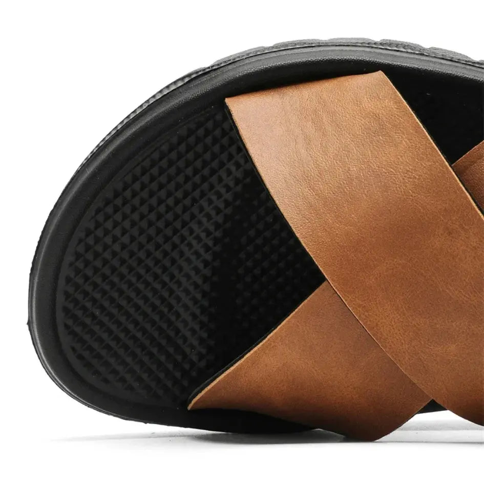 Dave Vegan Leren Slippers met Kruisband & Voorgevormd Voetbed