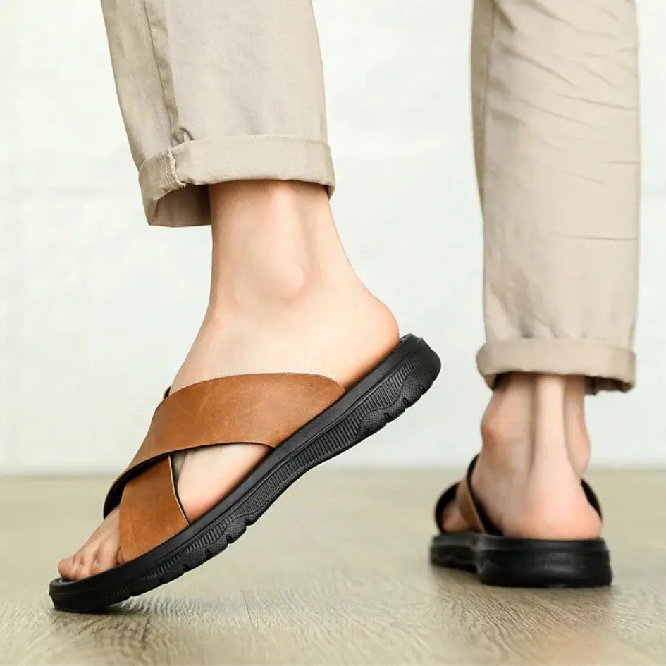 Dave Vegan Leren Slippers met Kruisband & Voorgevormd Voetbed