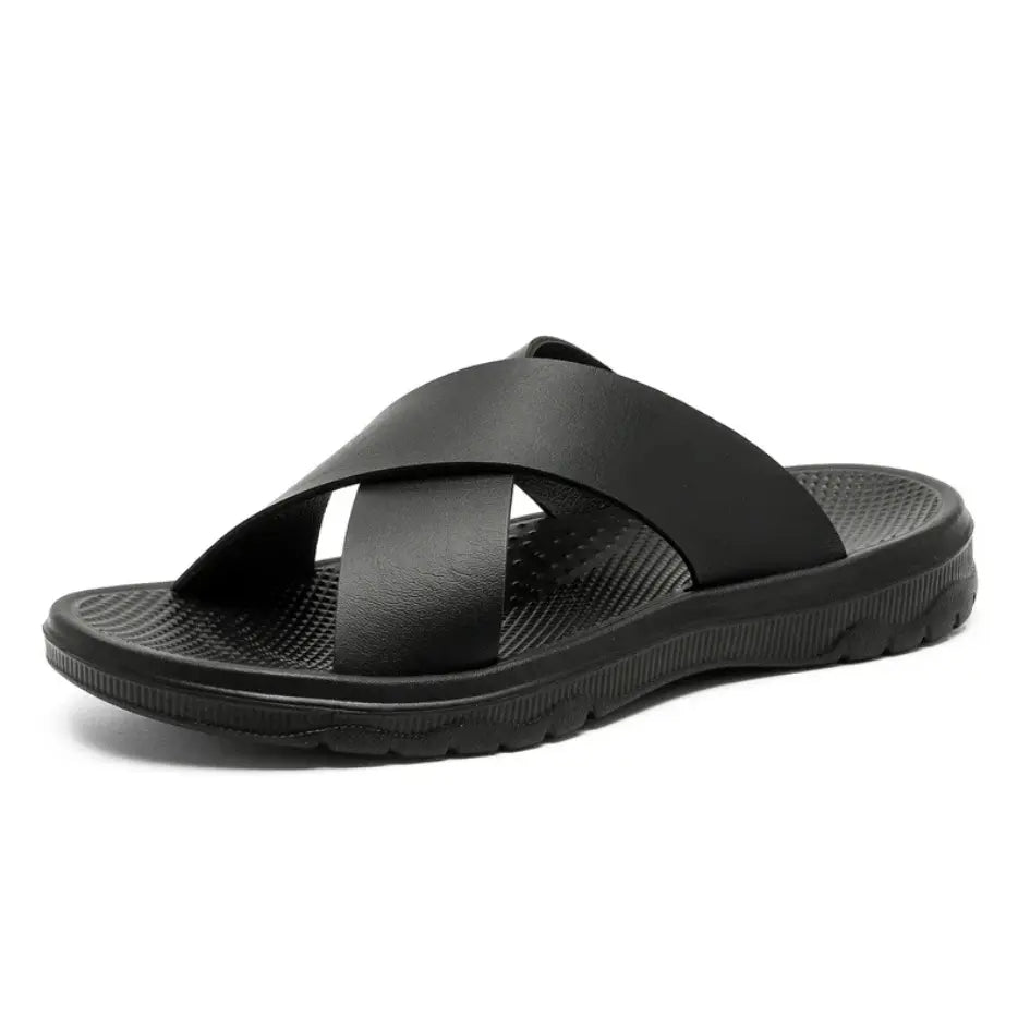 Dave Vegan Leren Slippers met Kruisband & Voorgevormd Voetbed