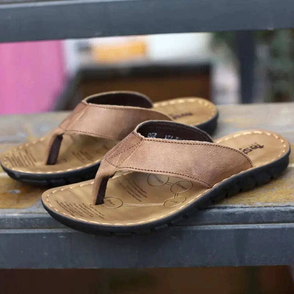 Boris Heren Slippers Leer met Voetboog Ondersteuning - Flip Flops