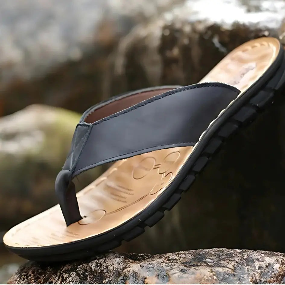 Boris Heren Slippers Leer met Voetboog Ondersteuning - Flip Flops