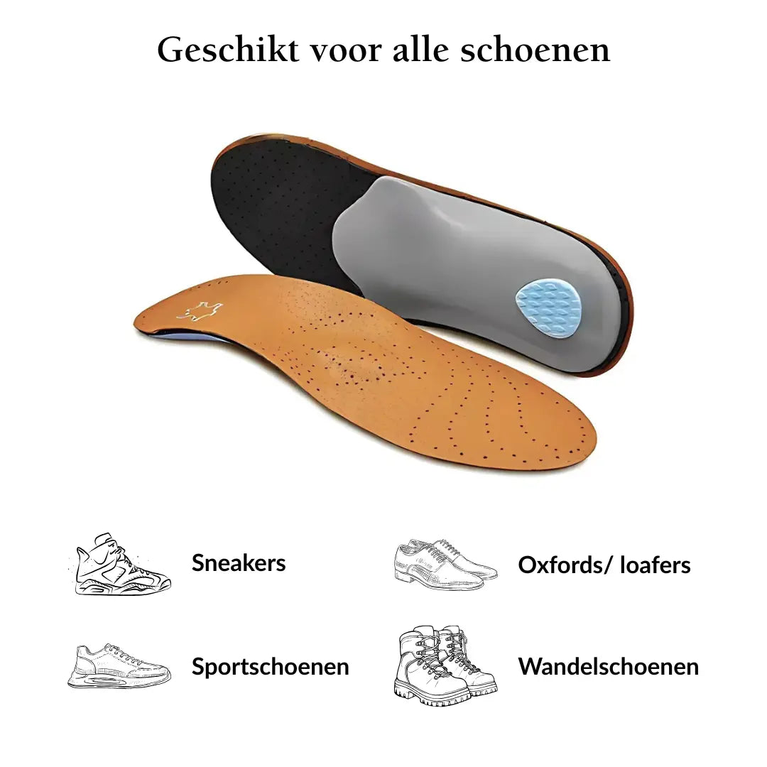 Leren Inlegzolen Bruin - Steunzolen voor Platvoeten & Hielspoor
