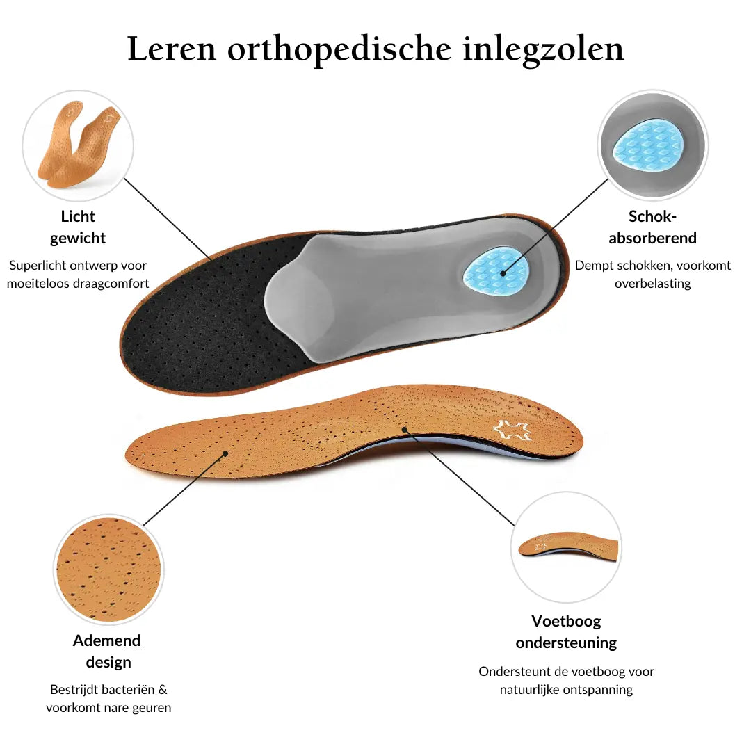 Leren Inlegzolen Bruin - Steunzolen voor Platvoeten & Hielspoor