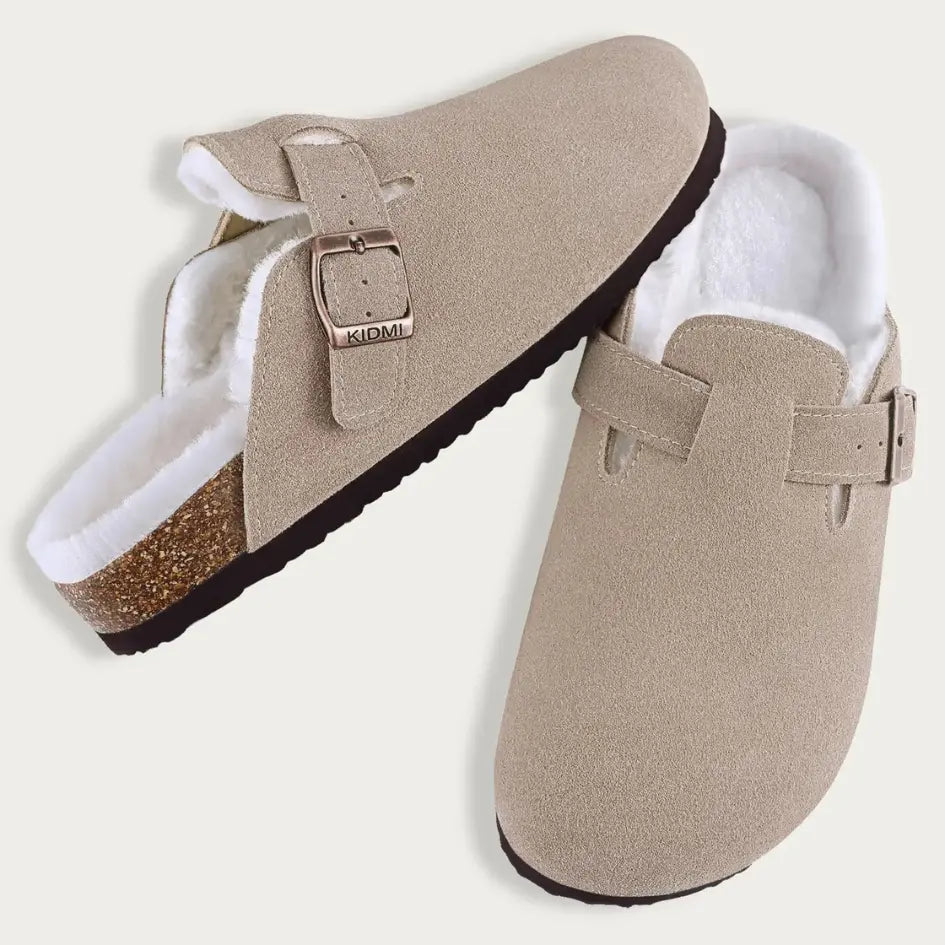 Lev Suède Pantoffels Heren & Dames met Wol - Clogs met Bont en Gesp