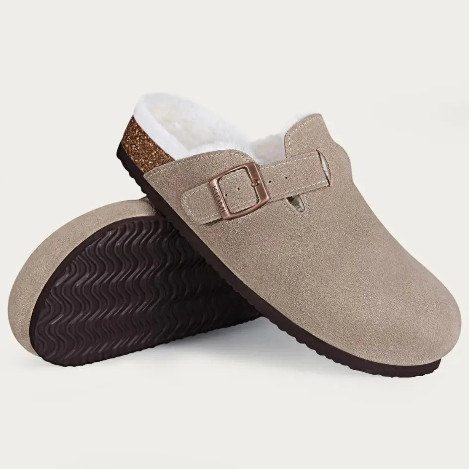 Lev Suède Pantoffels Heren & Dames met Wol - Clogs met Bont en Gesp
