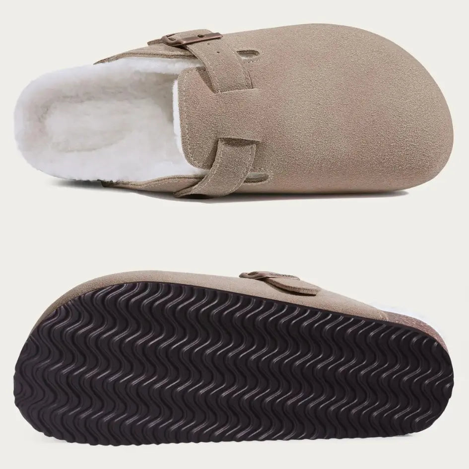 Lev Suède Pantoffels Heren & Dames met Wol - Clogs met Bont en Gesp