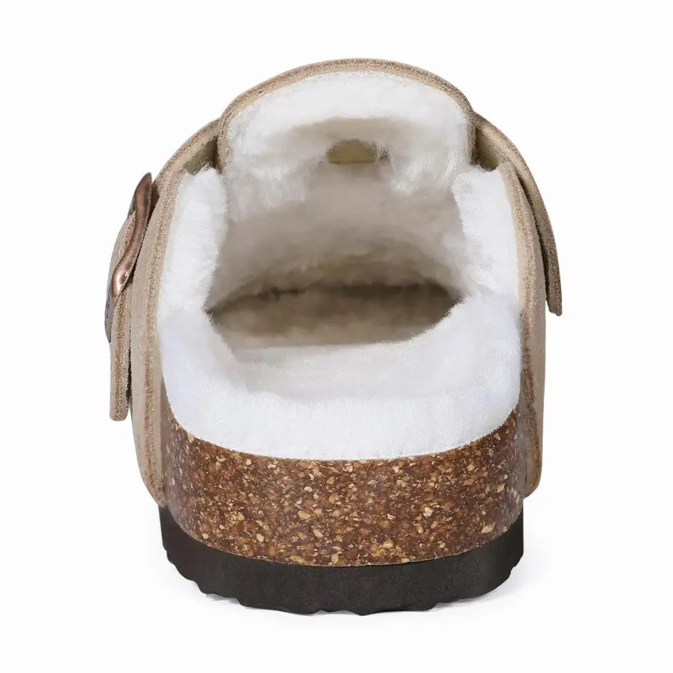 Lev Suède Pantoffels Heren & Dames met Wol - Clogs met Bont en Gesp