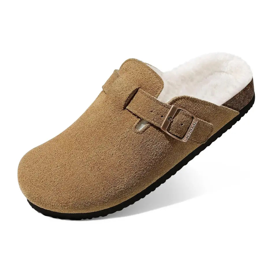 Lev Suède Pantoffels Heren & Dames met Wol - Clogs met Bont en Gesp