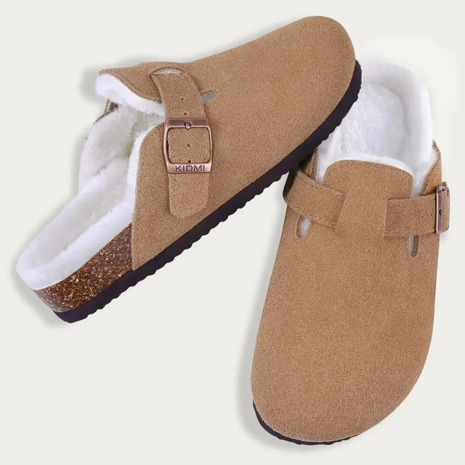 Lev Suède Pantoffels Heren & Dames met Wol - Clogs met Bont en Gesp