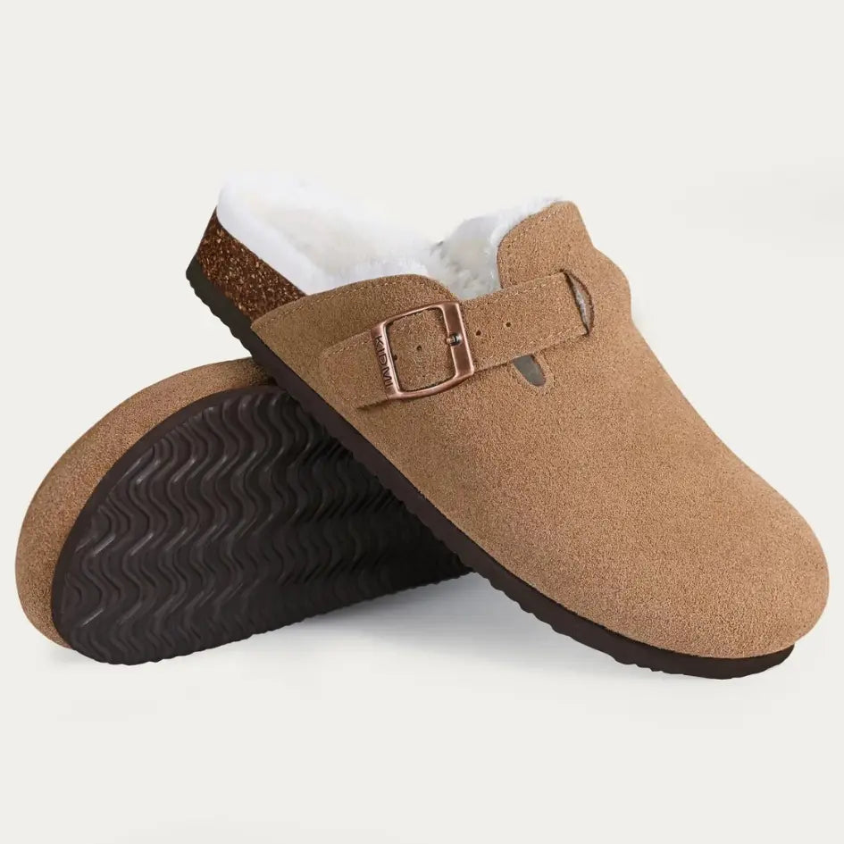 Lev Suède Pantoffels Heren & Dames met Wol - Clogs met Bont en Gesp