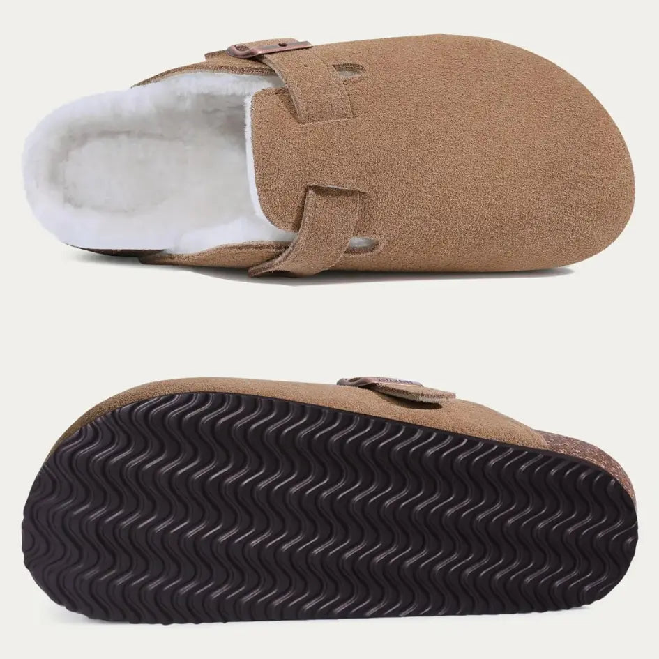 Lev Suède Pantoffels Heren & Dames met Wol - Clogs met Bont en Gesp