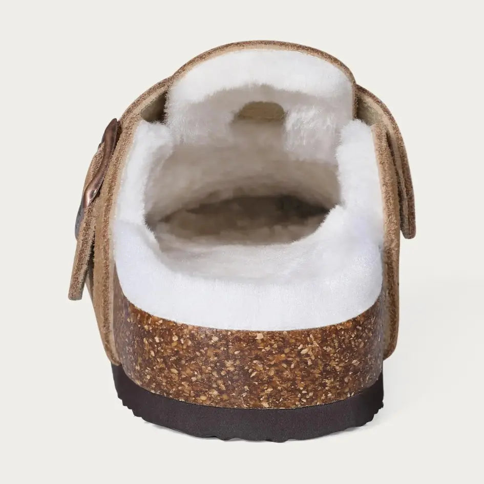 Lev Suède Pantoffels Heren & Dames met Wol - Clogs met Bont en Gesp