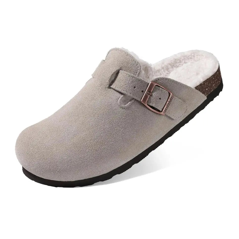 Lev Suède Pantoffels Heren & Dames met Wol - Clogs met Bont en Gesp