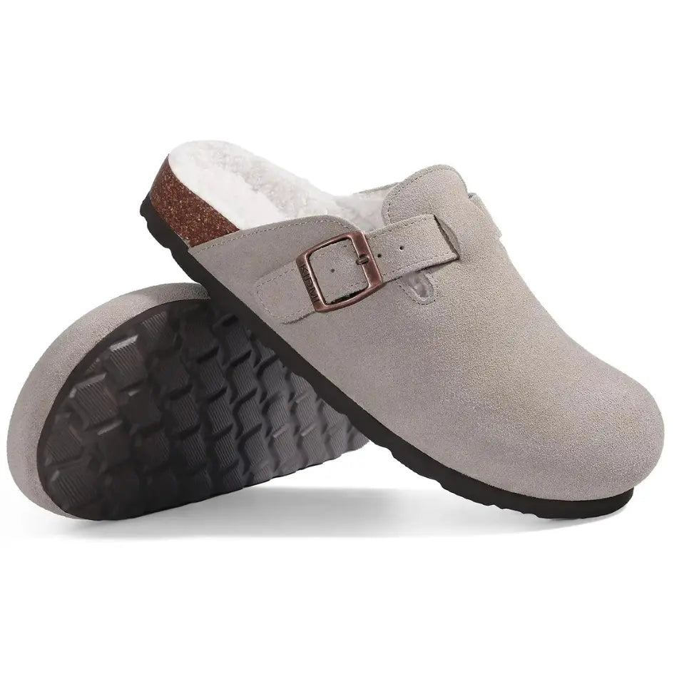 Lev Suède Pantoffels Heren & Dames met Wol - Clogs met Bont en Gesp
