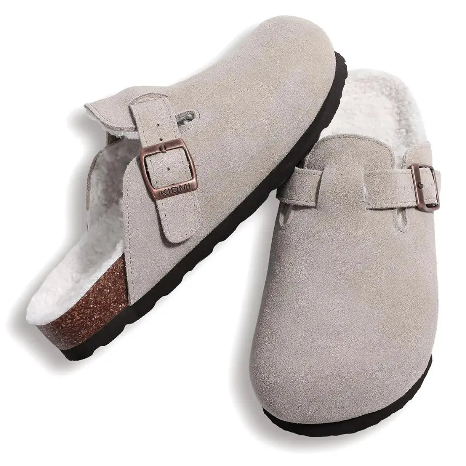 Lev Suède Pantoffels Heren & Dames met Wol - Clogs met Bont en Gesp