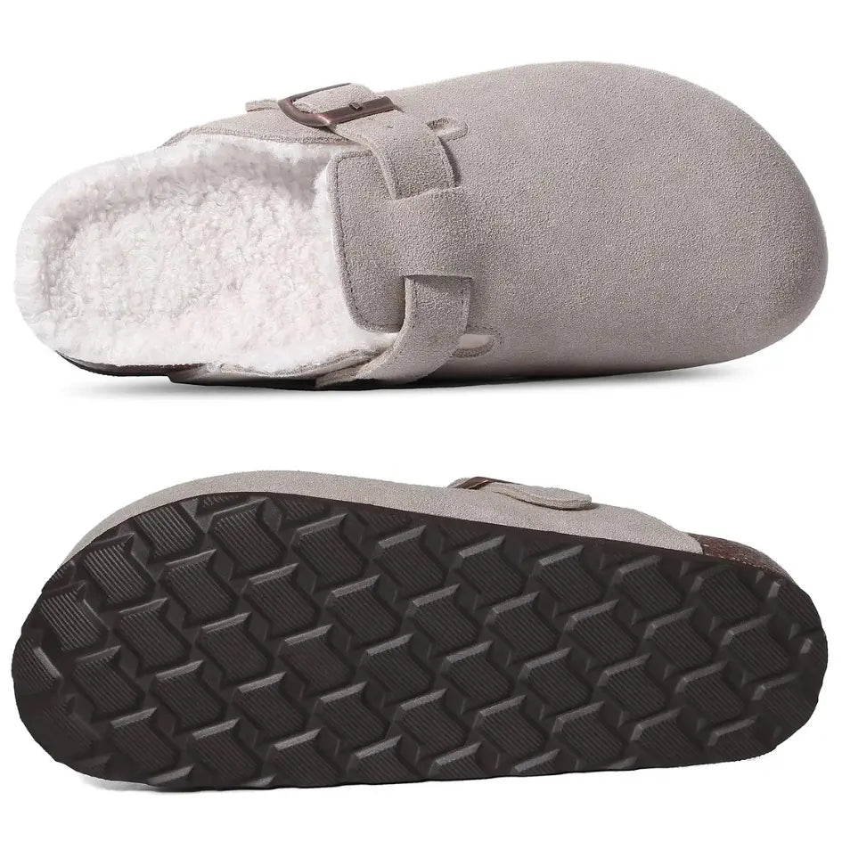 Lev Suède Pantoffels Heren & Dames met Wol - Clogs met Bont en Gesp