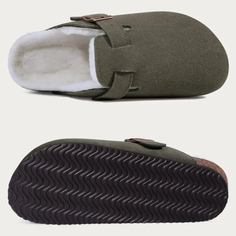 Lev Suède Pantoffels Heren & Dames met Wol - Clogs met Bont en Gesp