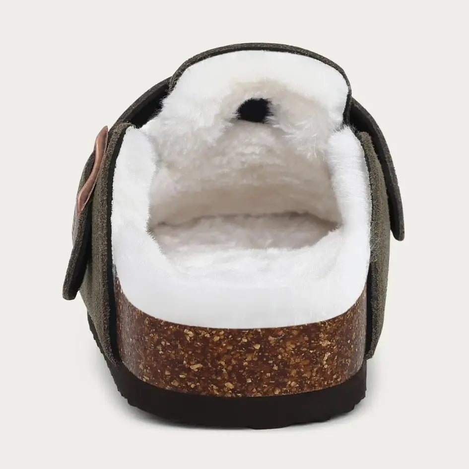 Lev Suède Pantoffels Heren & Dames met Wol - Clogs met Bont en Gesp