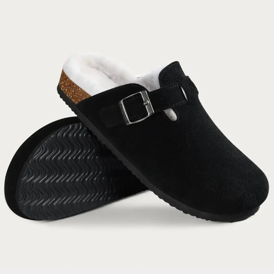 Lev Suède Pantoffels Heren & Dames met Wol - Clogs met Bont en Gesp