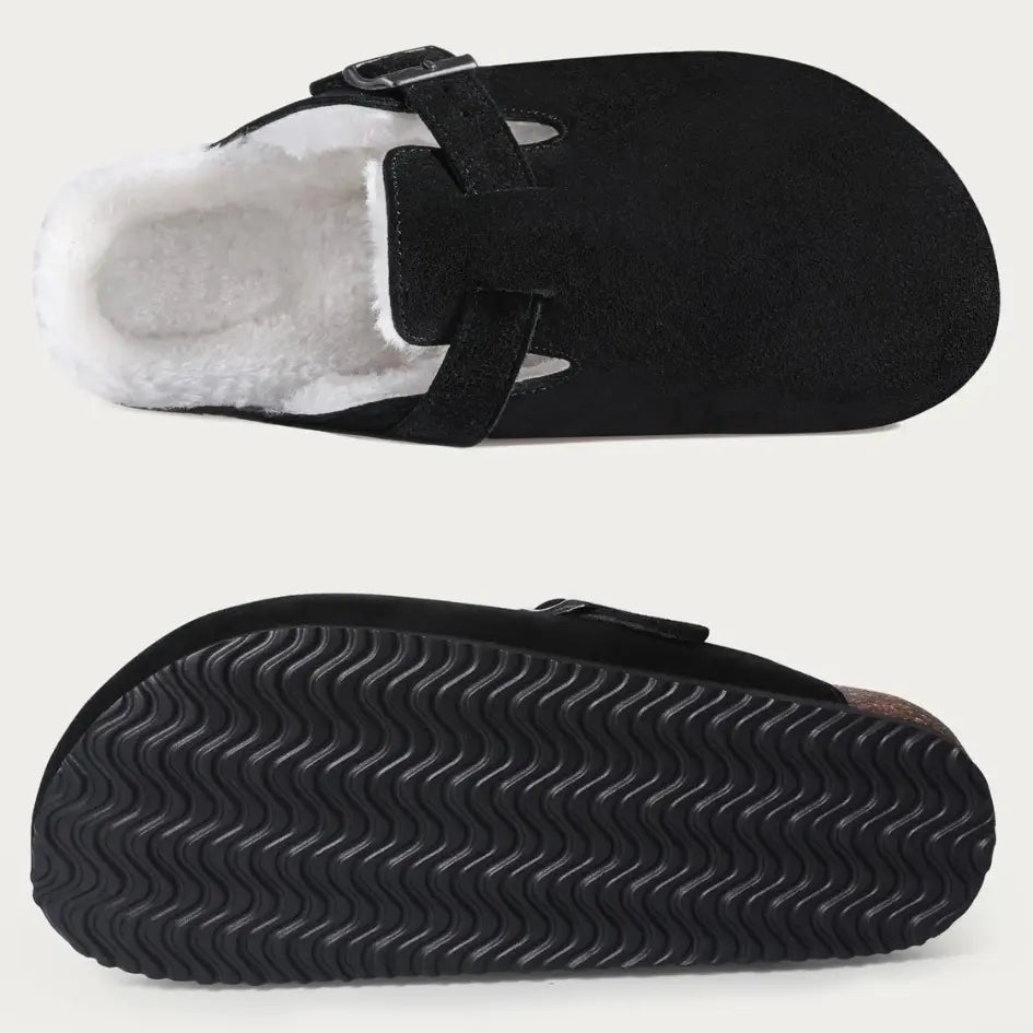 Lev Suède Pantoffels Heren & Dames met Wol - Clogs met Bont en Gesp