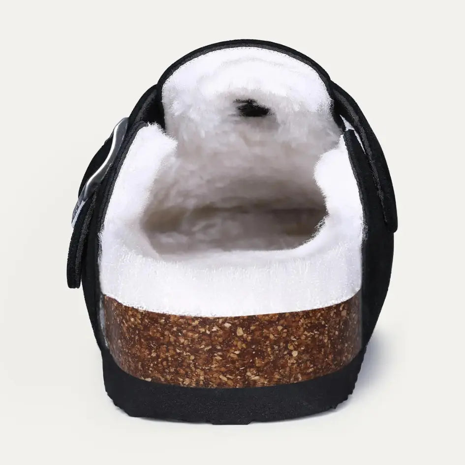 Lev Suède Pantoffels Heren & Dames met Wol - Clogs met Bont en Gesp