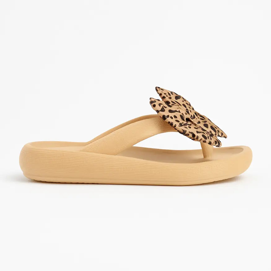 Liv Slippers met Strik - Comfortabele Slippers met Panterprint