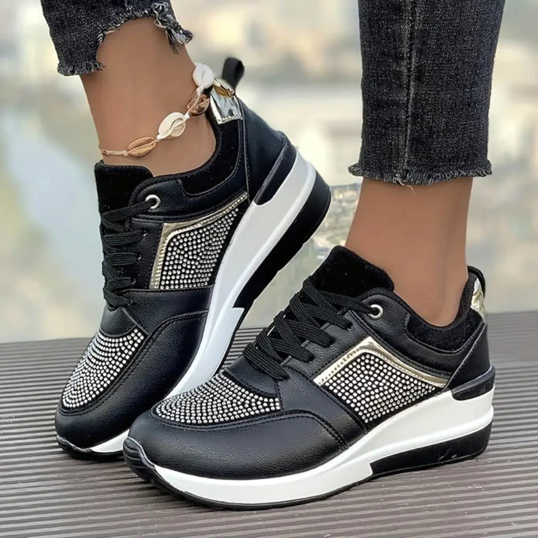 Oliva Dames Sneakers met Sleehak & Glitters - Schoenen met Hoge Zool