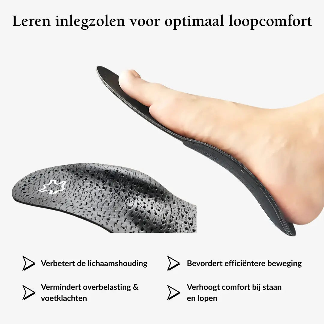 Leren Inlegzolen met Voetboog Ondersteuning - Platvoet Steunzolen