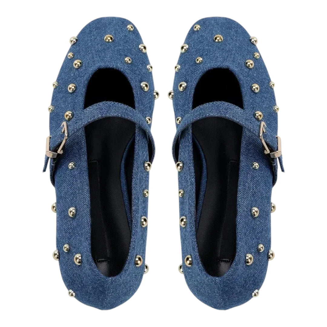 Chloé Rose Ballerina Schoenen Dames - Denim met gouden studs