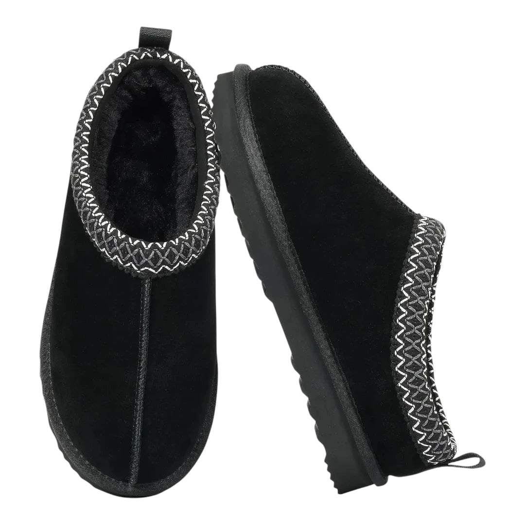 Leren Pantoffels Dames – Luxe Suède Sloffen met Warme Pluche Voering