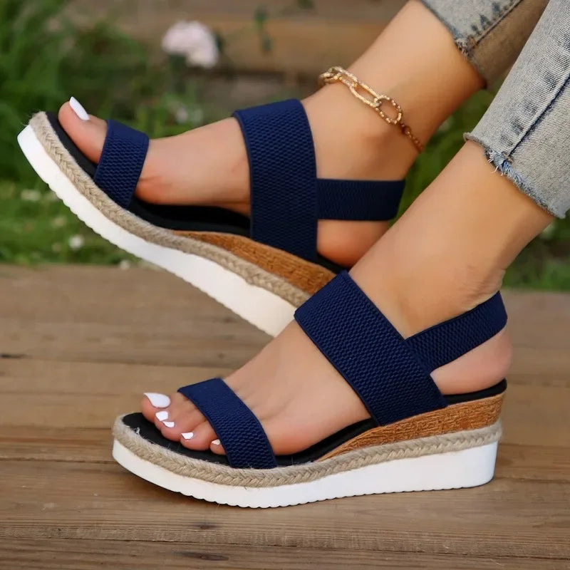 Noor Platform Sandalen Dames - Sleehak met Bandjes