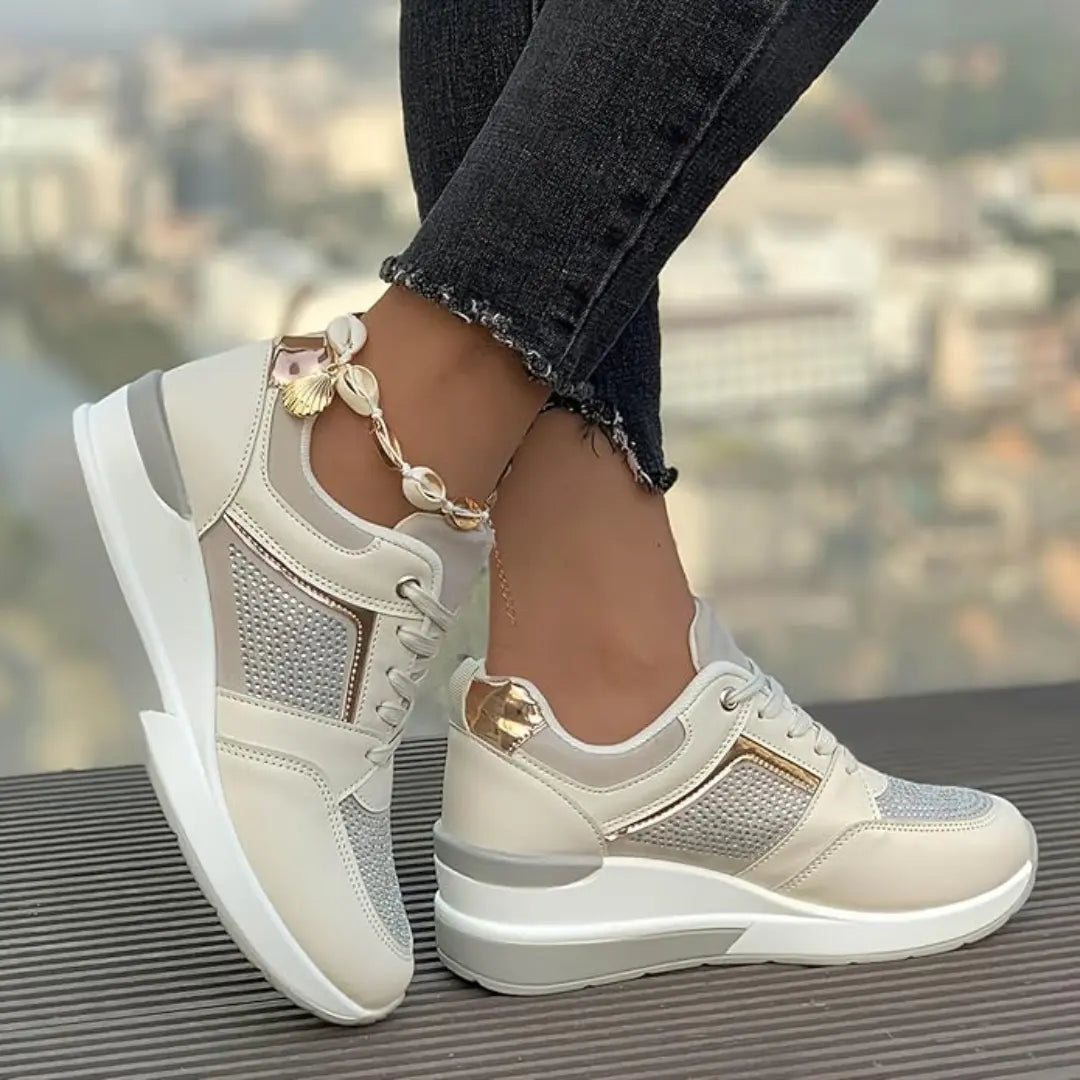 Oliva Dames Sneakers met Sleehak & Glitters - Schoenen met Hoge Zool