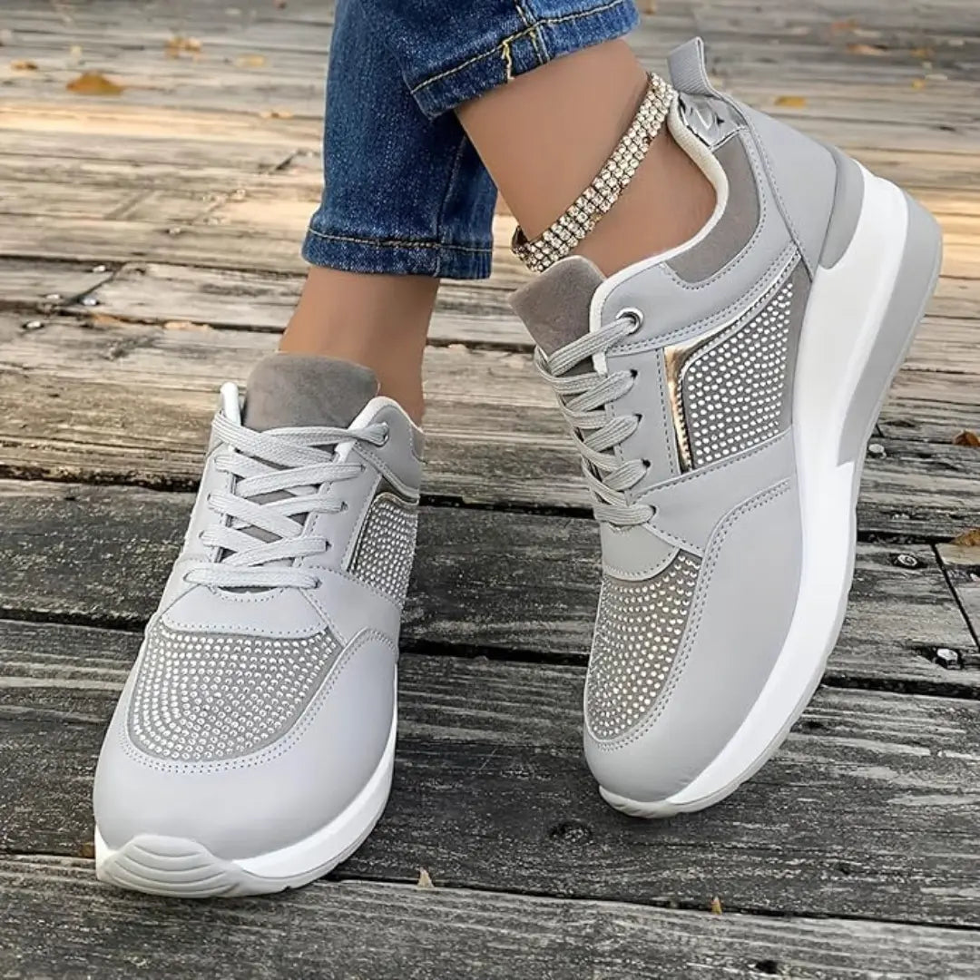 Oliva Dames Sneakers met Sleehak & Glitters - Schoenen met Hoge Zool