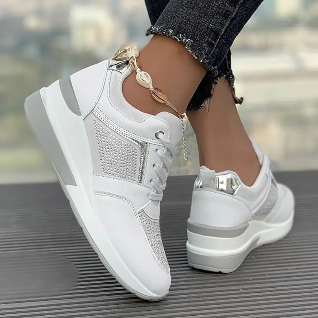 Oliva Dames Sneakers met Sleehak & Glitters - Schoenen met Hoge Zool