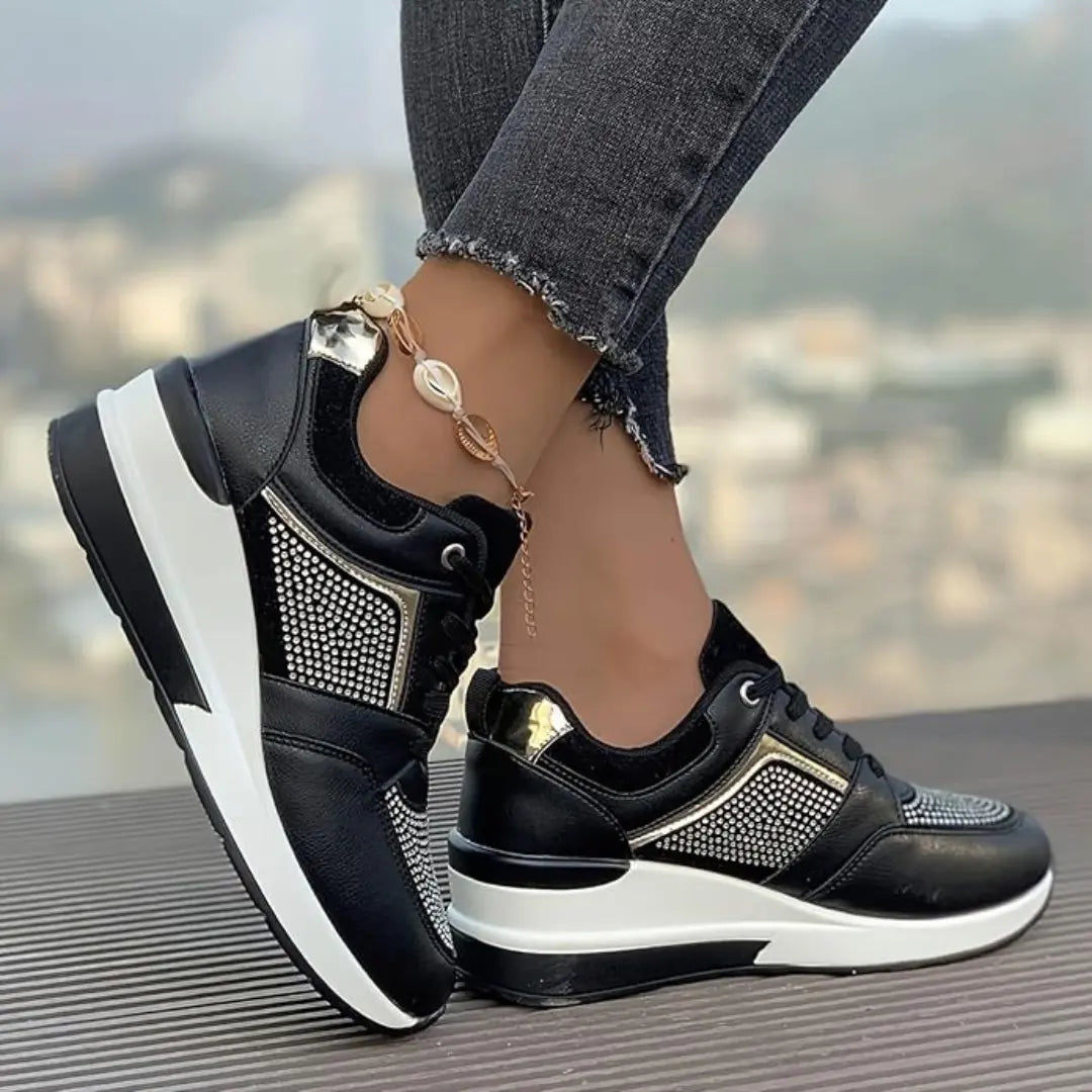 Oliva Dames Sneakers met Sleehak & Glitters - Schoenen met Hoge Zool